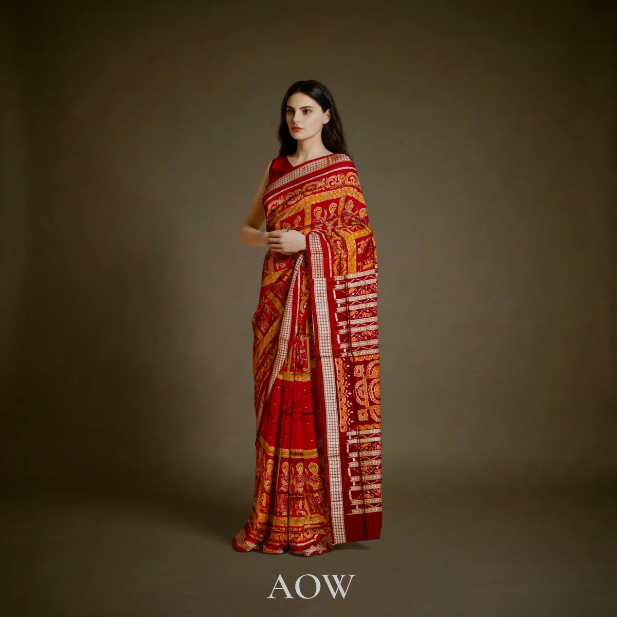 Red Nartaki Sambalpuri Pure Pata Saree 