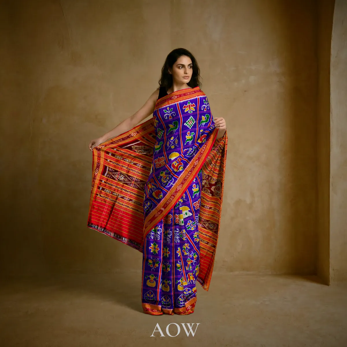 Violet Body Orange Ikat Border Nabakothi Khandua Pata Saree