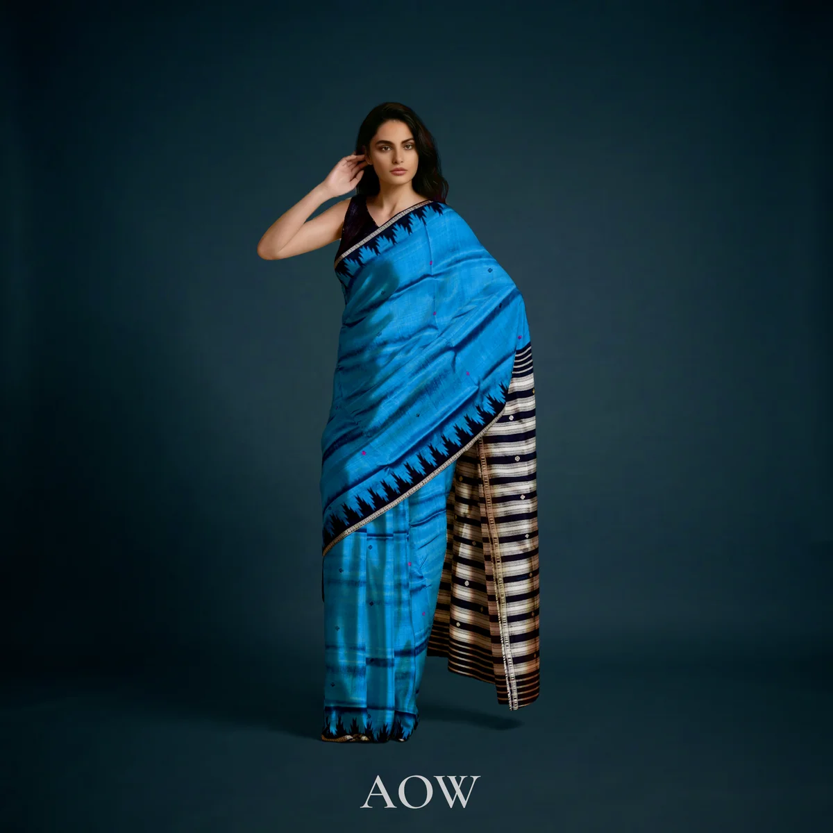 CopperSulphate Berhampuri Pure Pata Saree 