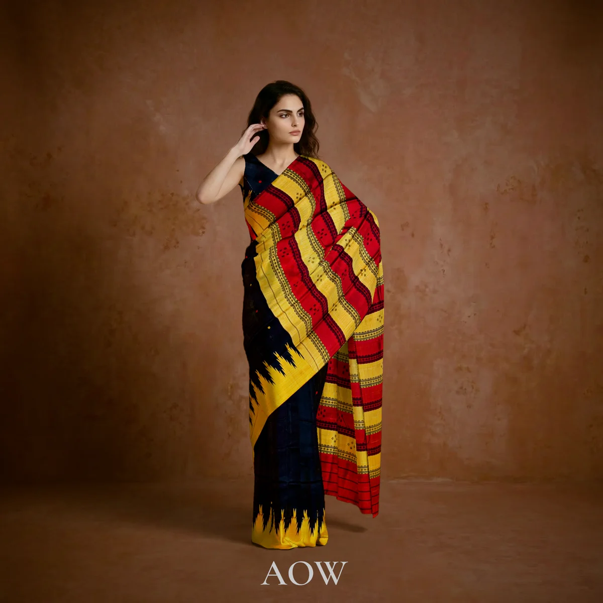 Black Double Anchal Berhampuri Pure Pata Saree 