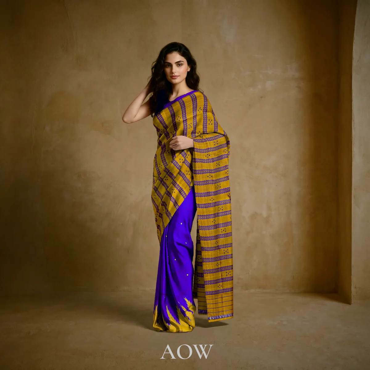 Purple Triple Anchal Berhampuri Pure Pata Saree 