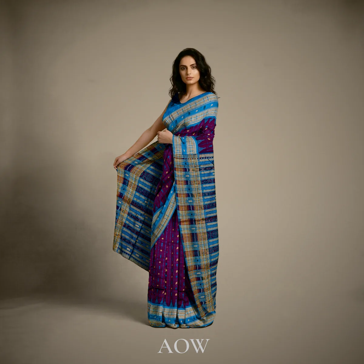 Purple Hazarbuti Sambalpuri Pure Tussar Pata Saree 