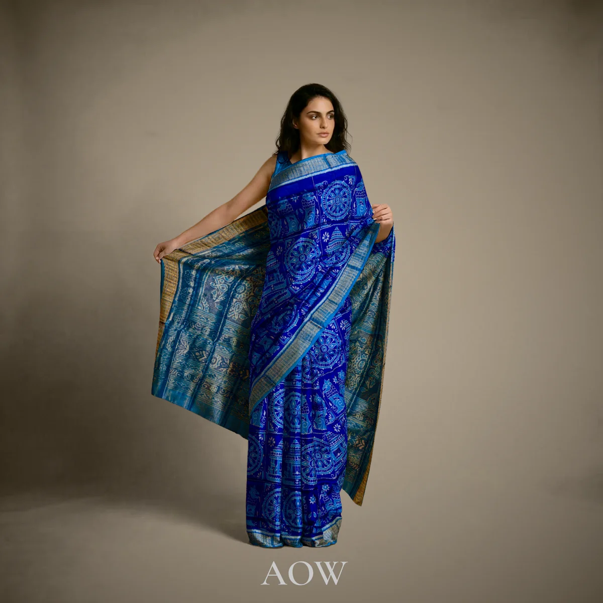 Blue Konarka Chakra Sambalpuri Pure Pata Half Tissue Saree