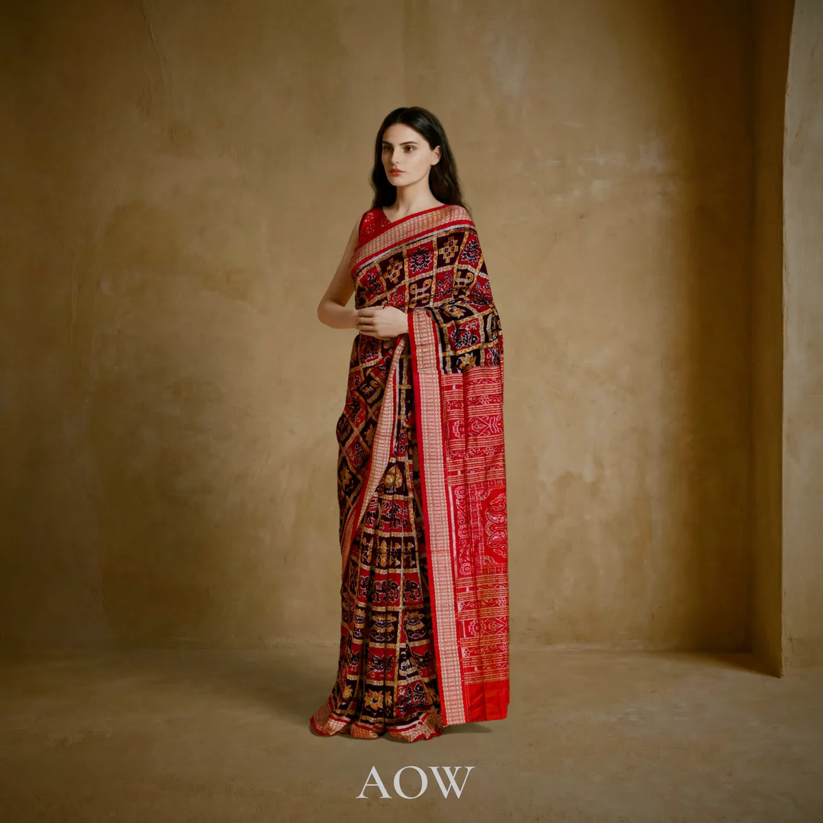 Red Gold Nabakothi with Blouse Work Sambalpuri Pure Pata Saree