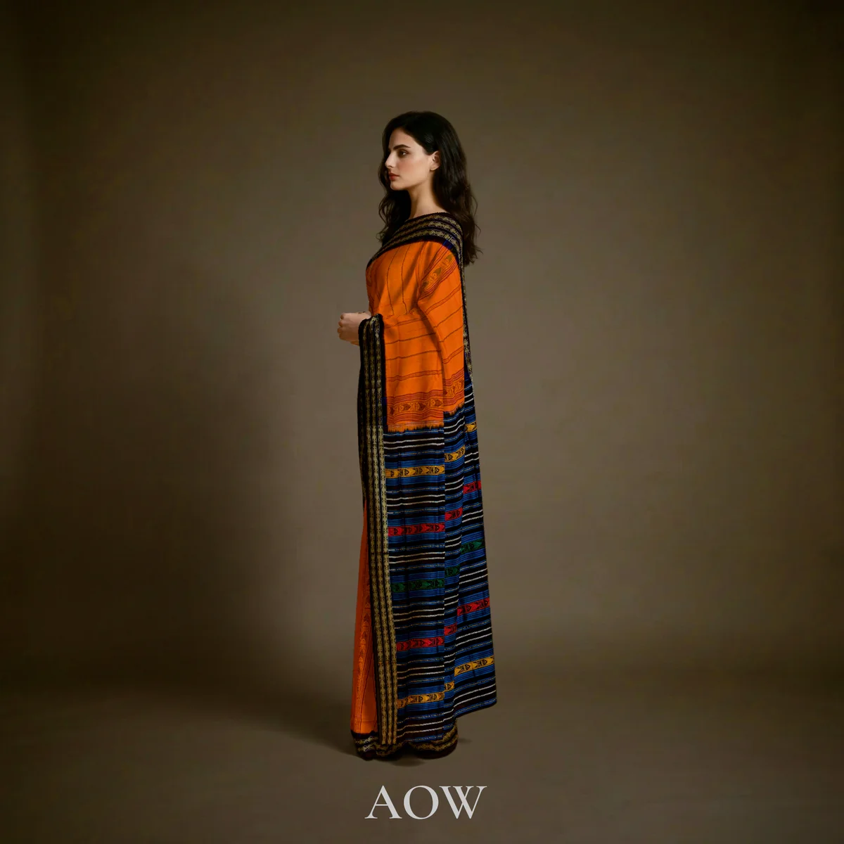 Orange Habaspuri Cotton Saree 