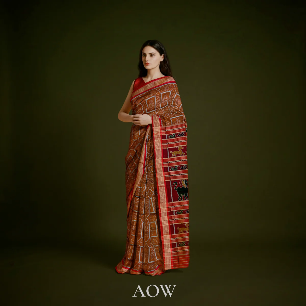 Rust Ikat Work Khandua Pata Saree