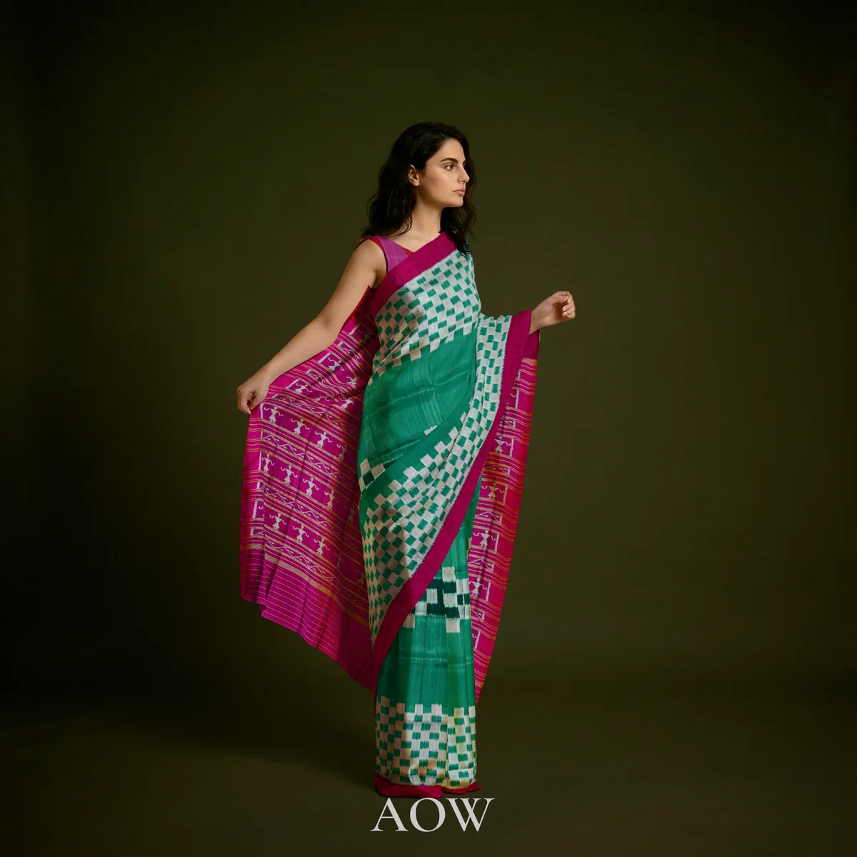 Sea Green Pasapali Work Khandua Pata Saree