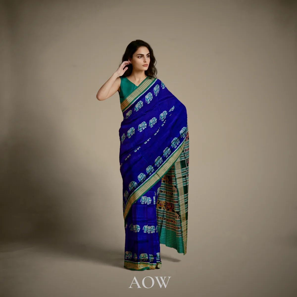 Blue Elephant Motif Khandua Pata Saree
