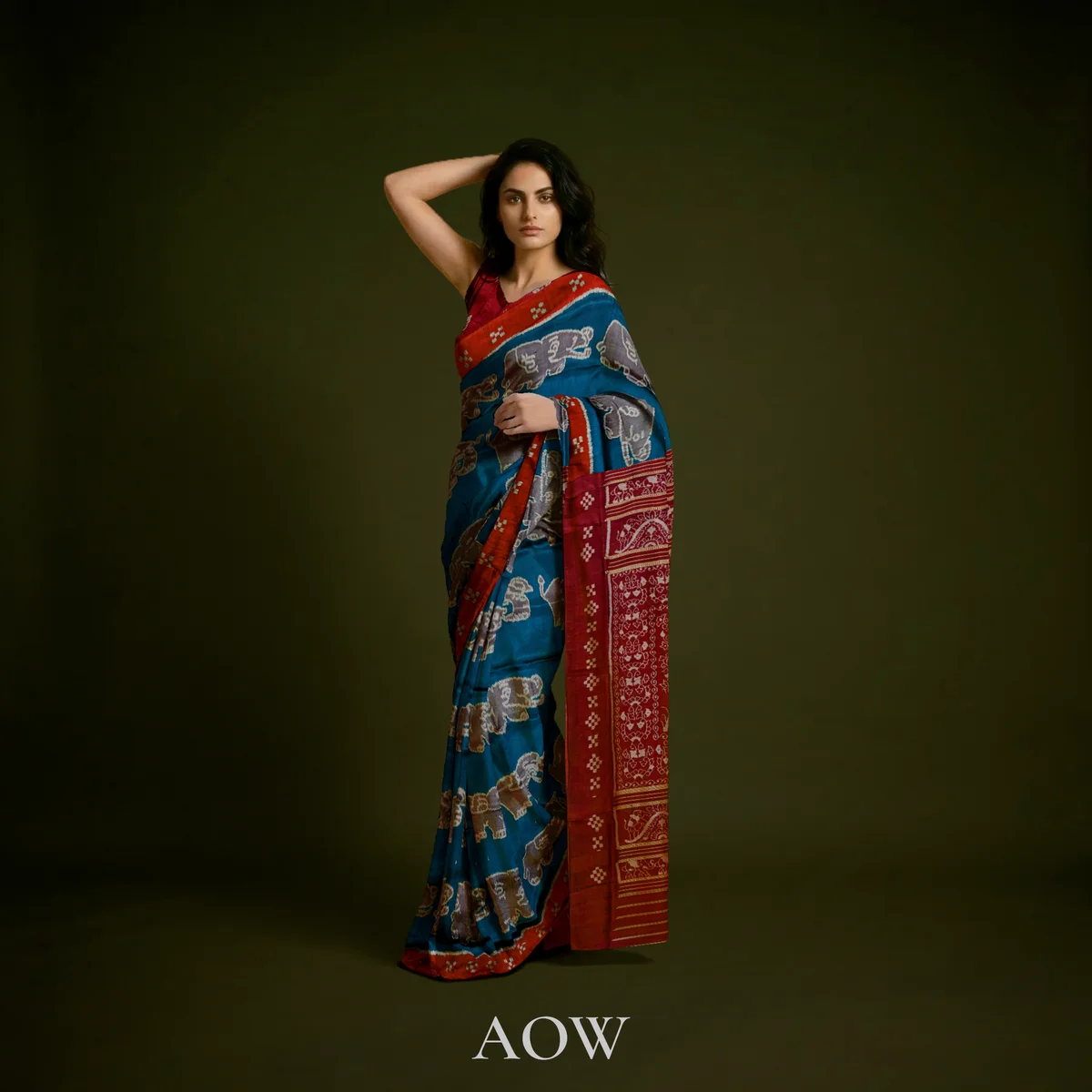 Blue Elephant Motif Pasapali Border Khandua Pata Saree