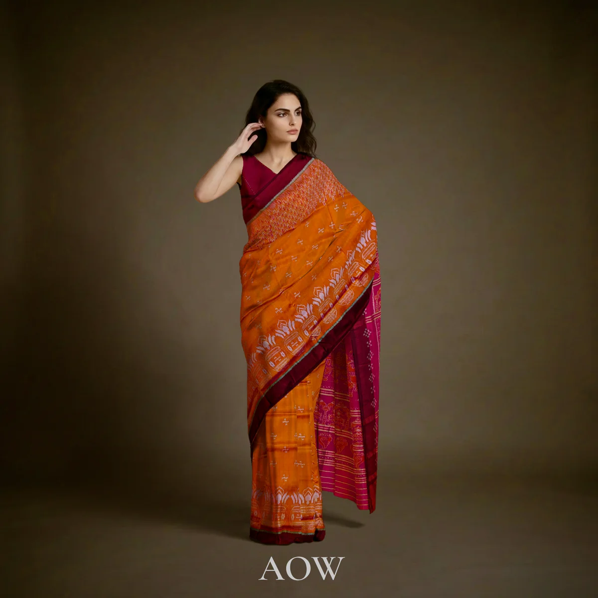 Orange Kalasa Swostik Khandua Pata Saree