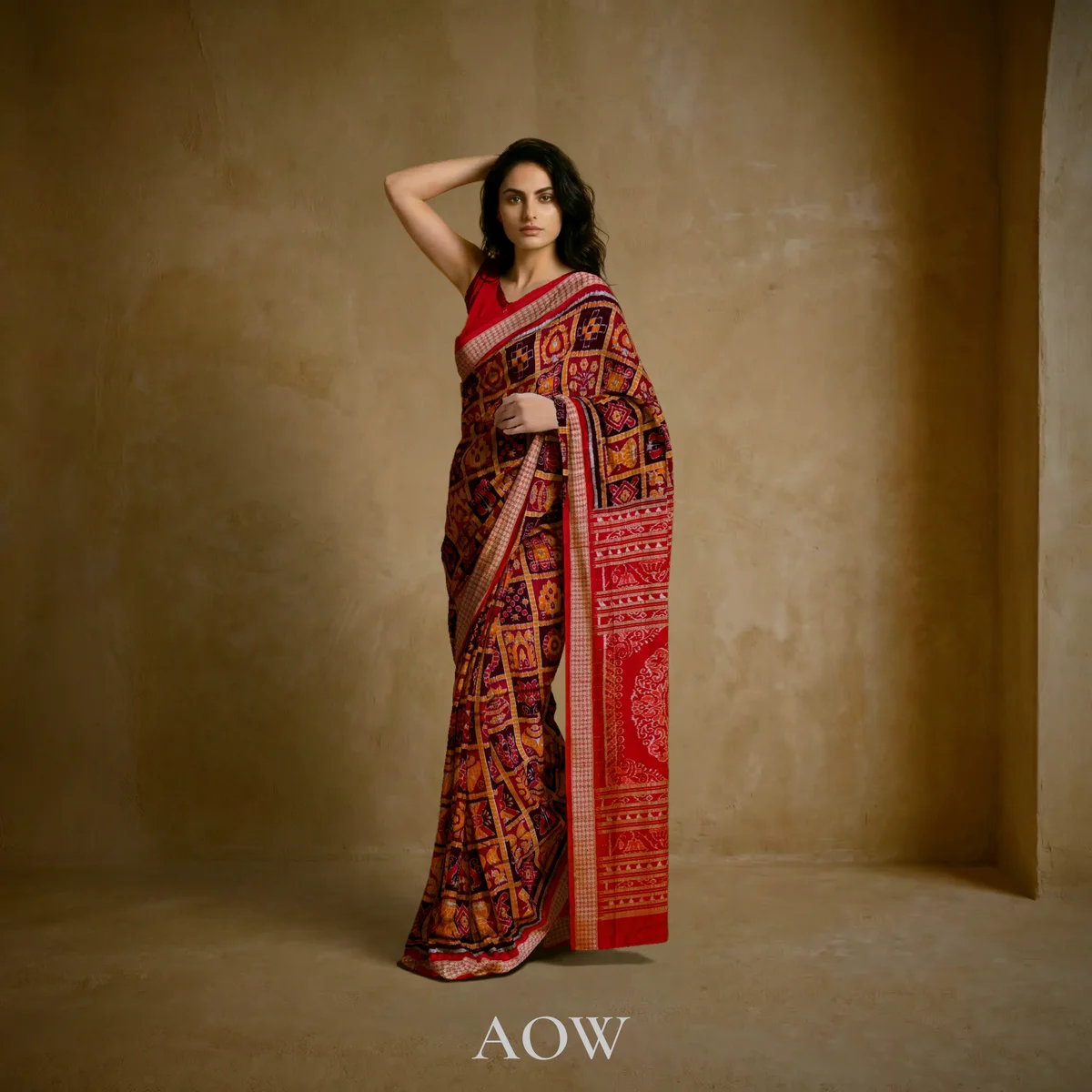 Red Gold Nabakothi Sambalpuri Pure Pata Saree 