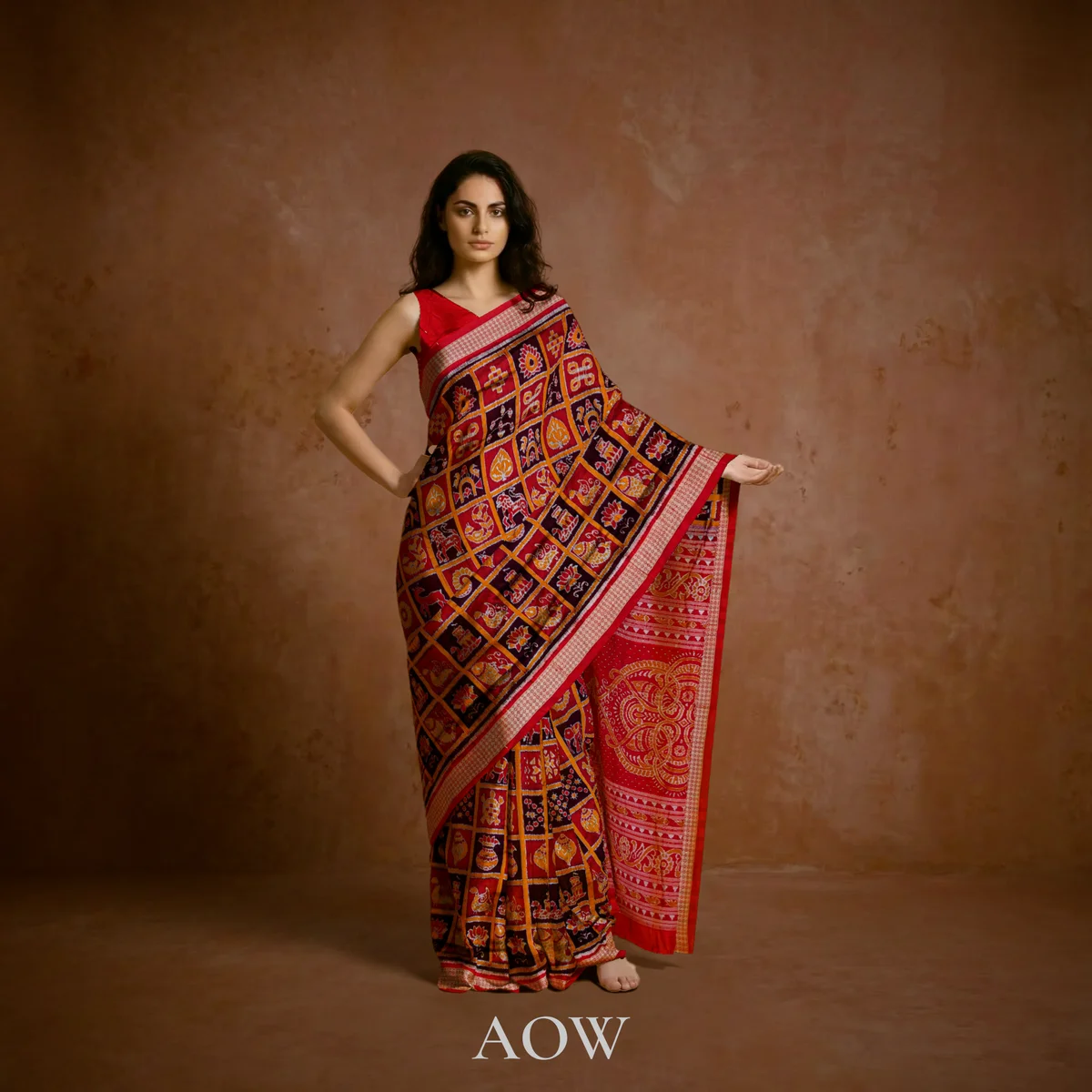 Red Gold Nabakothi Sambalpuri Pure Pata Saree 
