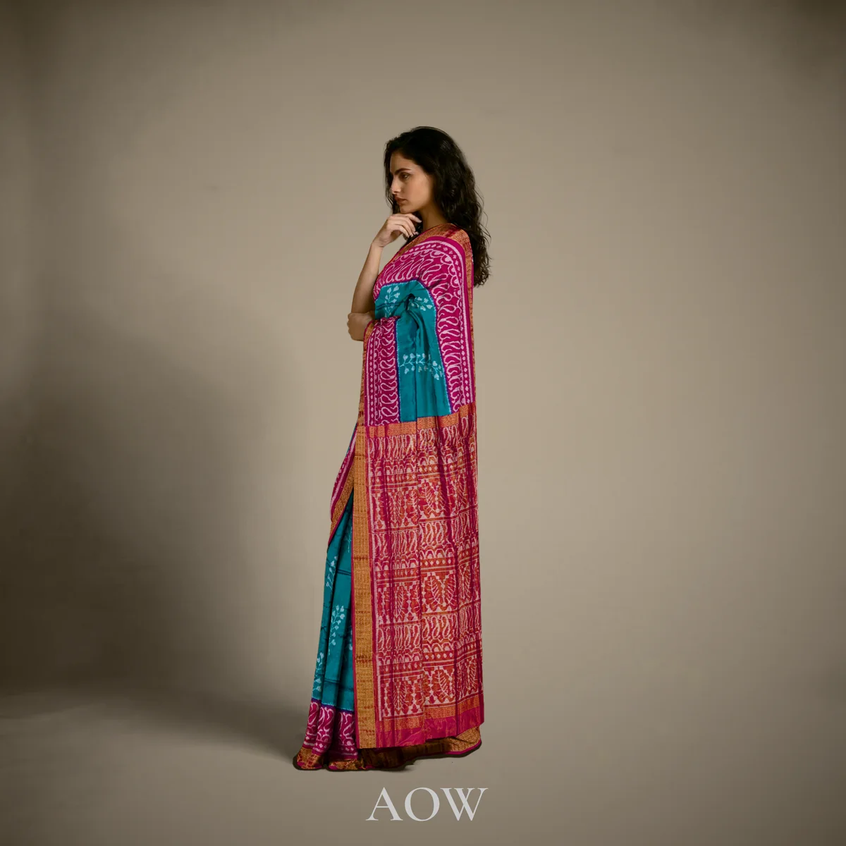 Sumati Pink Sambalpuri Pure Pata Half Tissue Saree