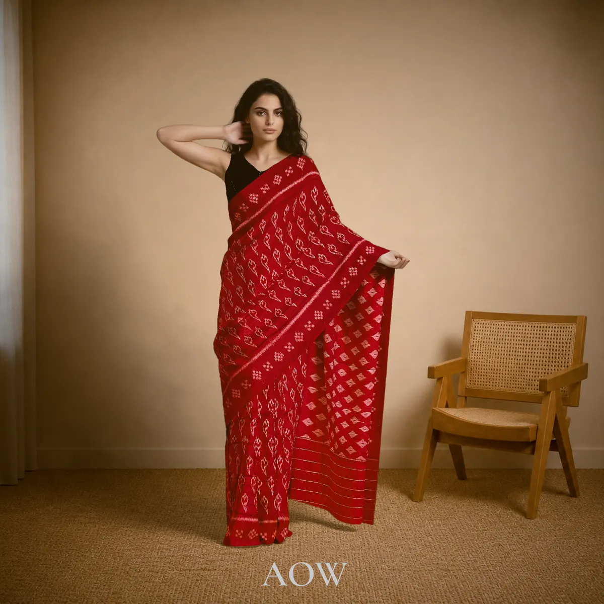 Red Shankha Khandua Cotton Saree