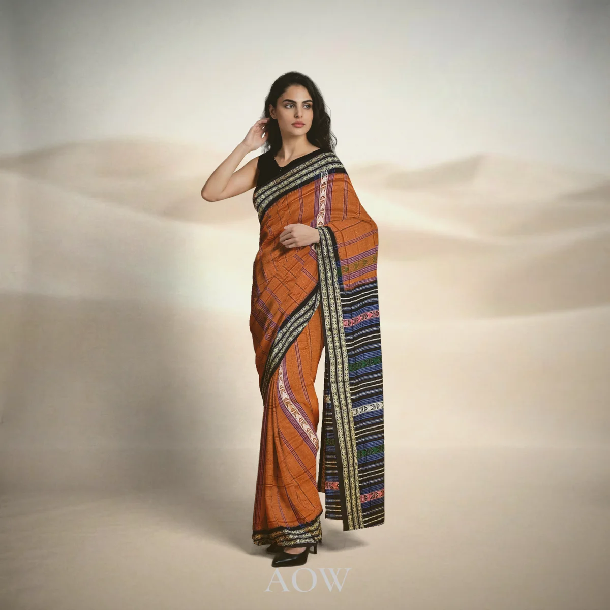 Brown Habaspuri Cotton Saree