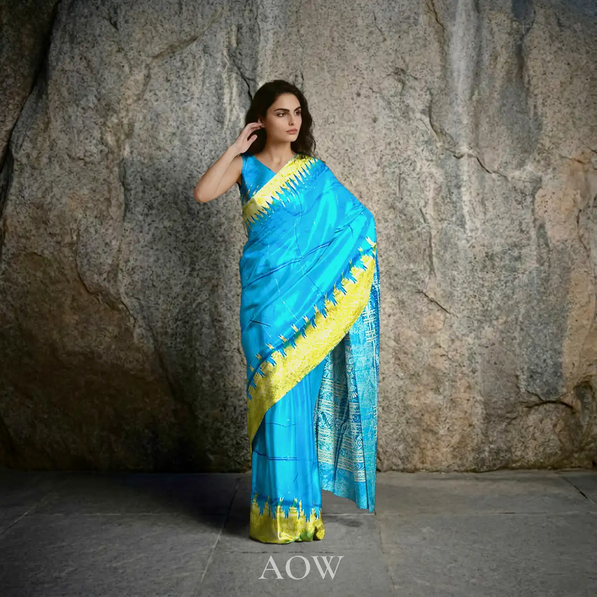 CopperSulphate Phodakumbha Sambalpuri Pure Pata Half Tissue Saree
