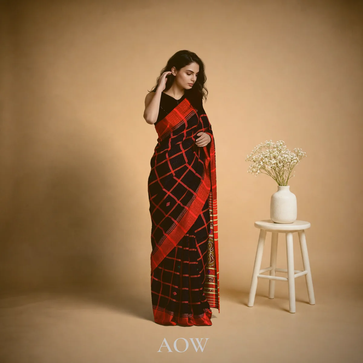 Black Santali Tussar-Cotton Saree
