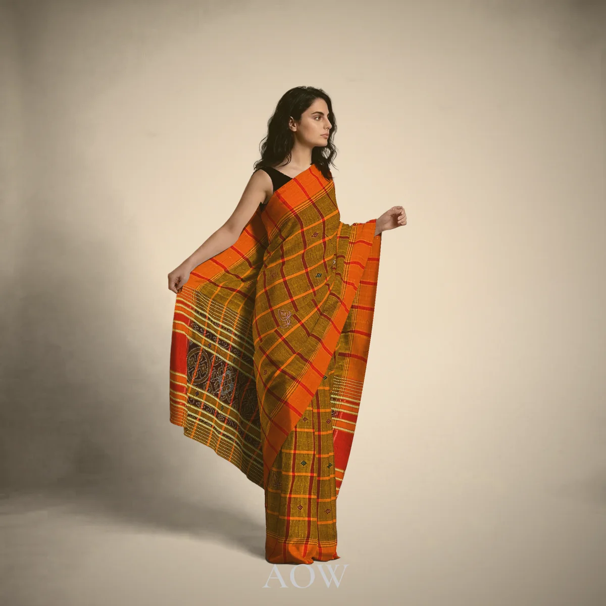 Rust Santali Tussar-Cotton Saree