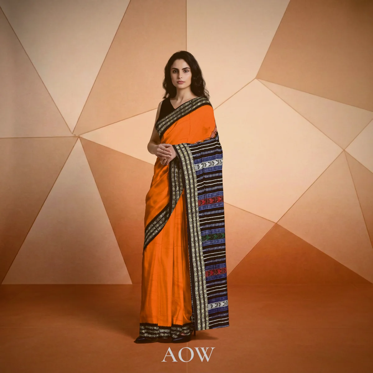 Plain Orange Habaspuri Cotton Saree