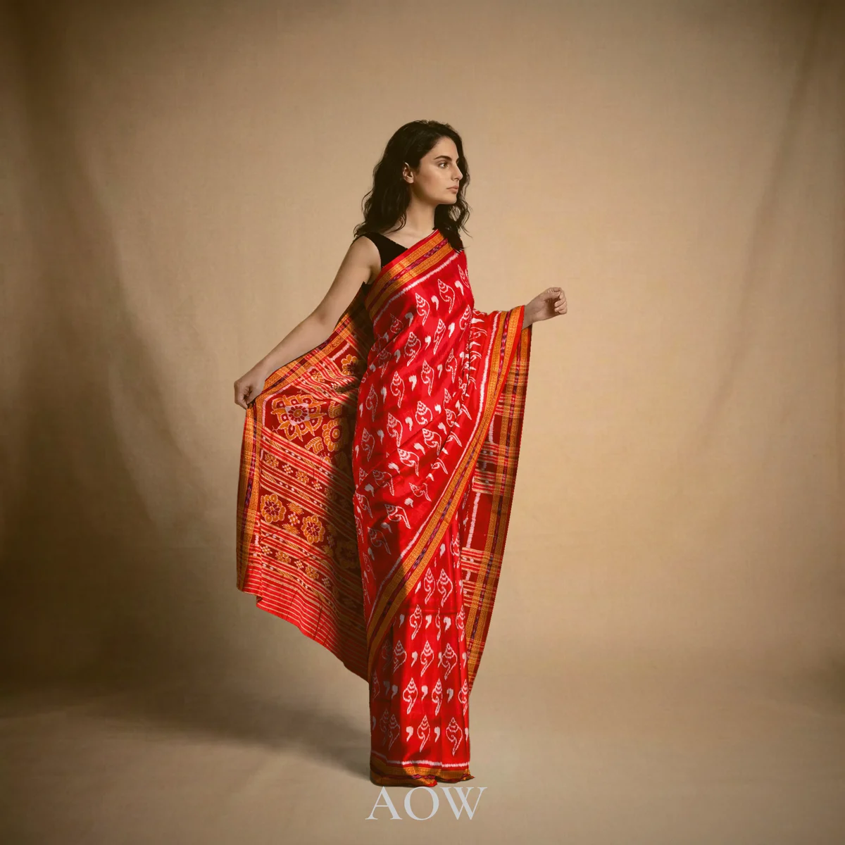 Red Shankha Khandua Pata Saree