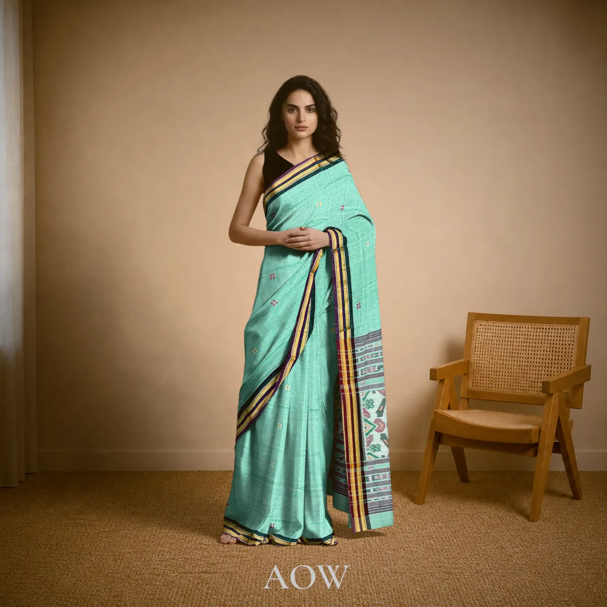 Light Aquamarine Pittala Cotton Saree