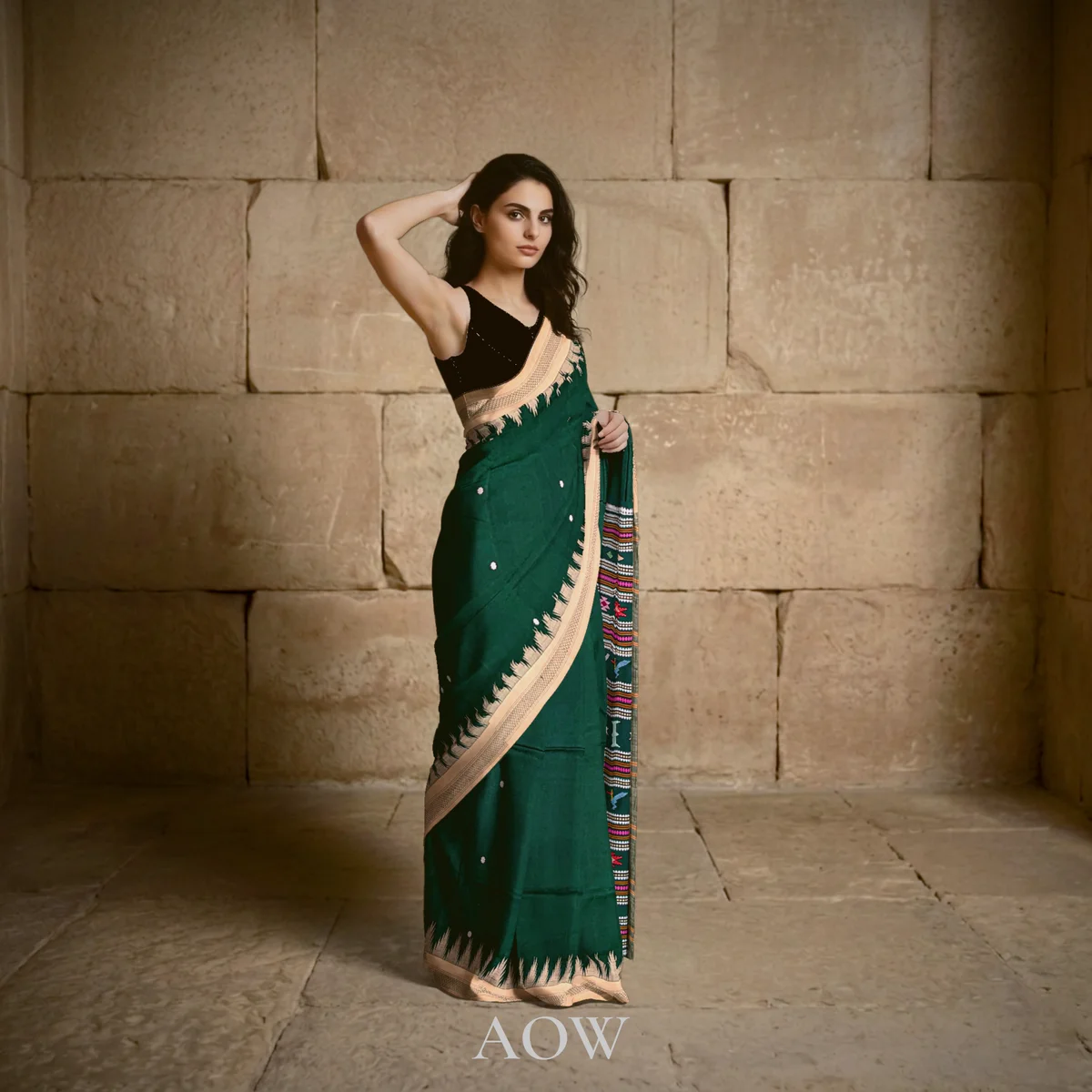 Dark Green Ganjam Bomkei Cotton Saree