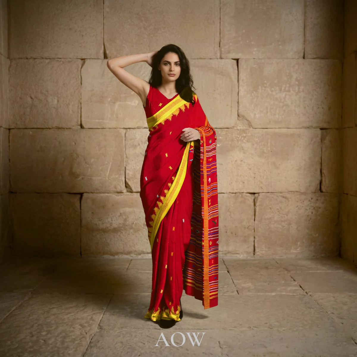 Red Ganjam Bomkei Cotton Saree