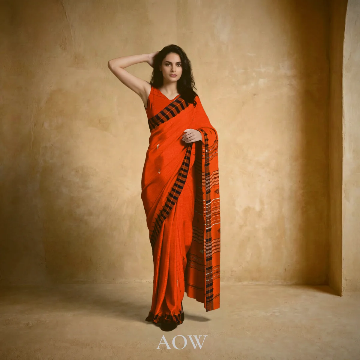 Rust Kotpad Cotton Saree