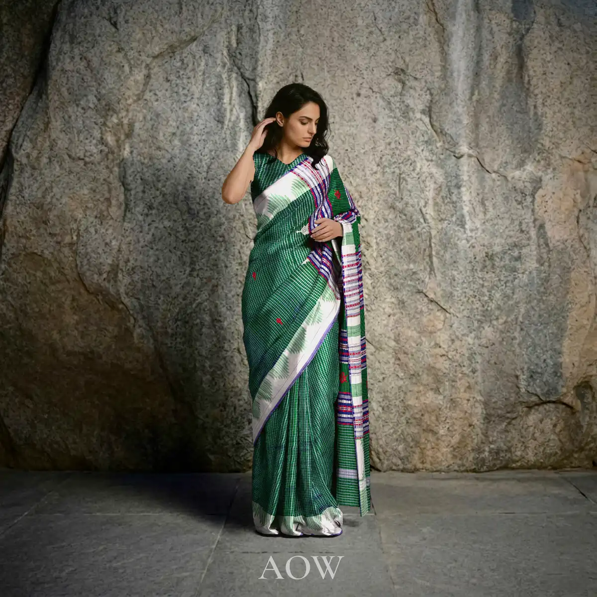 Green Check Kotpad Tussar Pata Saree