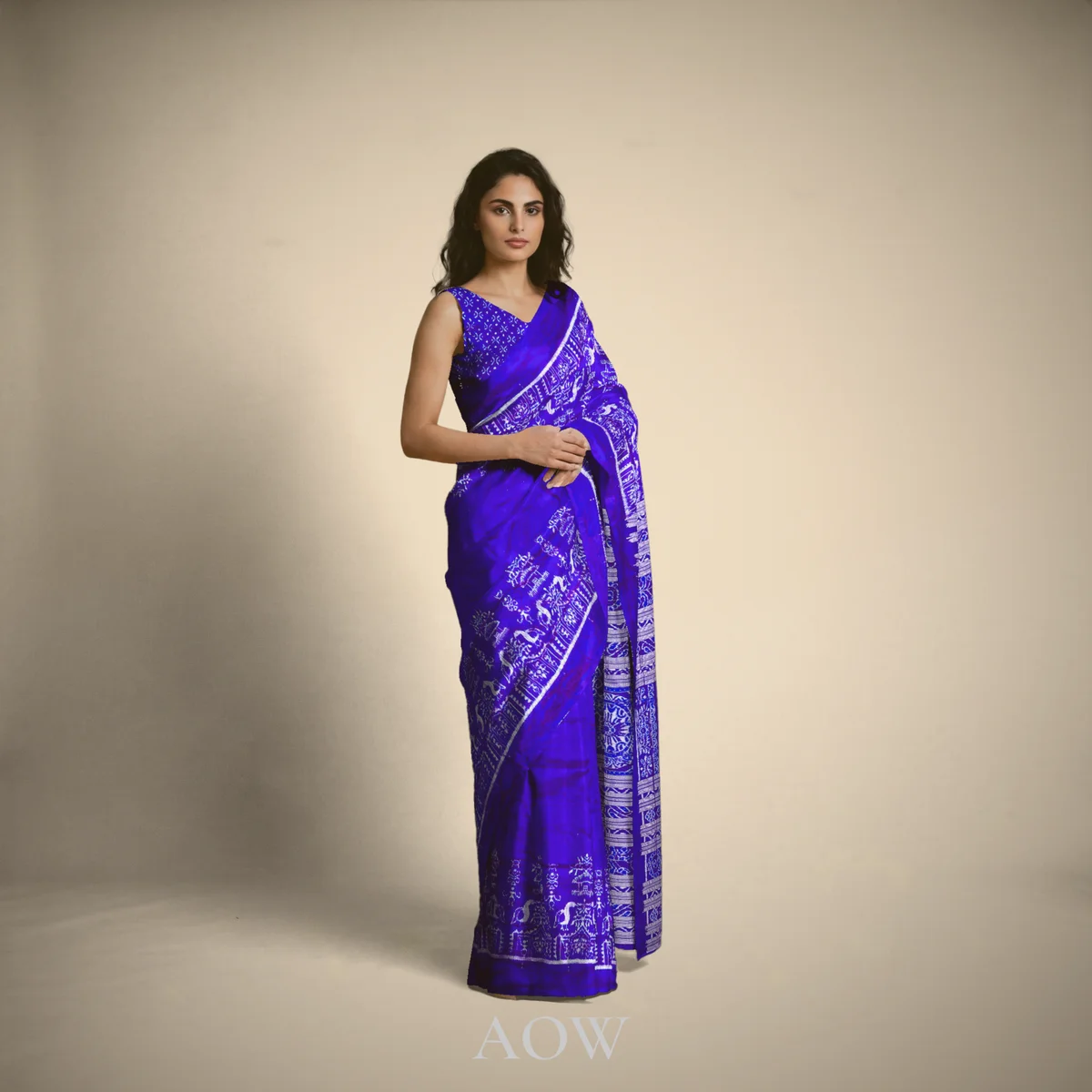 Blue Tribal Motif Sambalpuri Pure Pata Saree