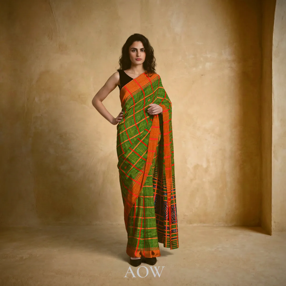 Green Santali Tussar-Cotton Saree