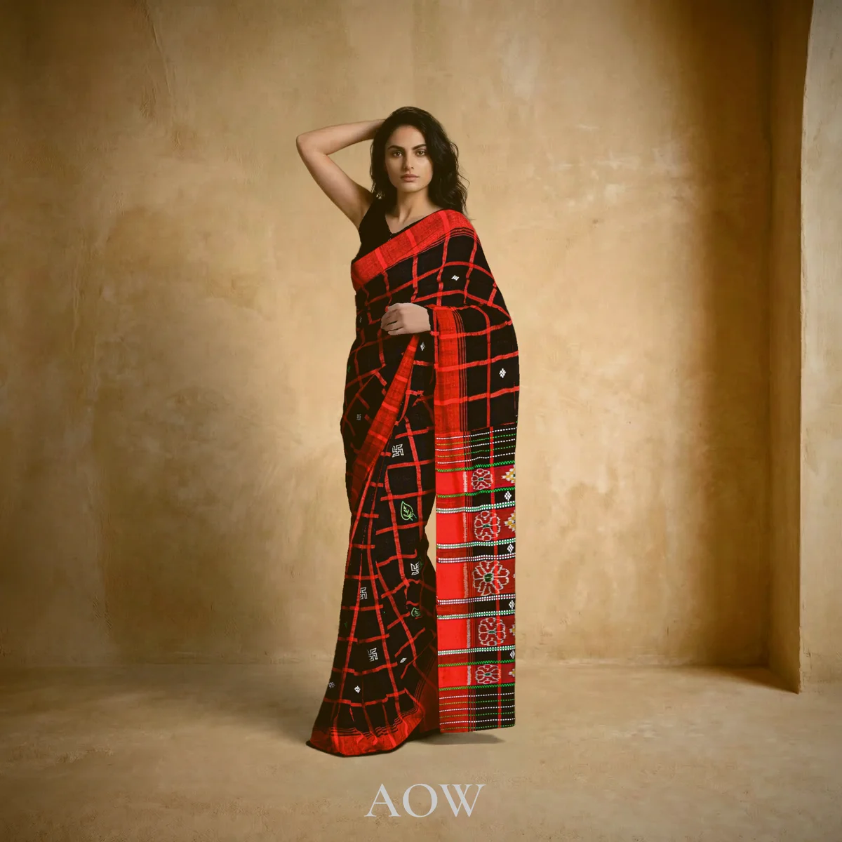 Black Santali Tussar-Cotton Saree