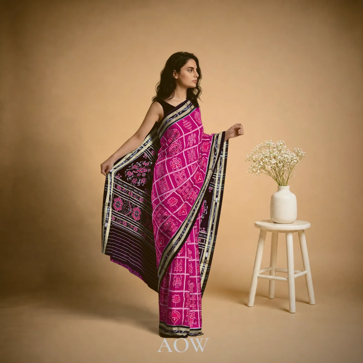 Pink Nabakothi Gharikia Cotton Saree