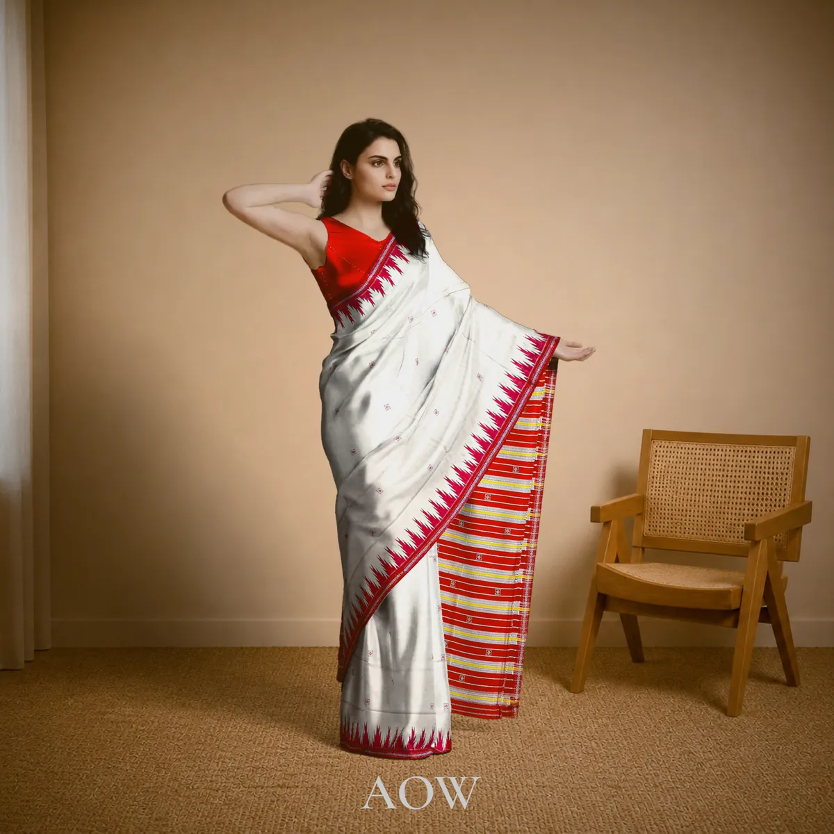 Beige Single Anchal Berhampuri Pure Pata Saree