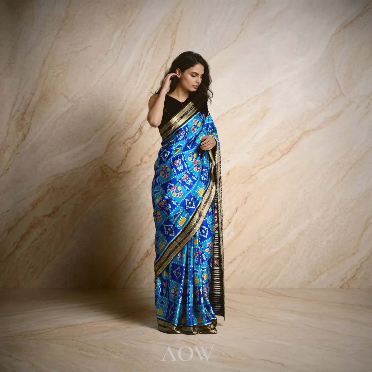 Blue Copper Sulphate Khandua Pata Saree