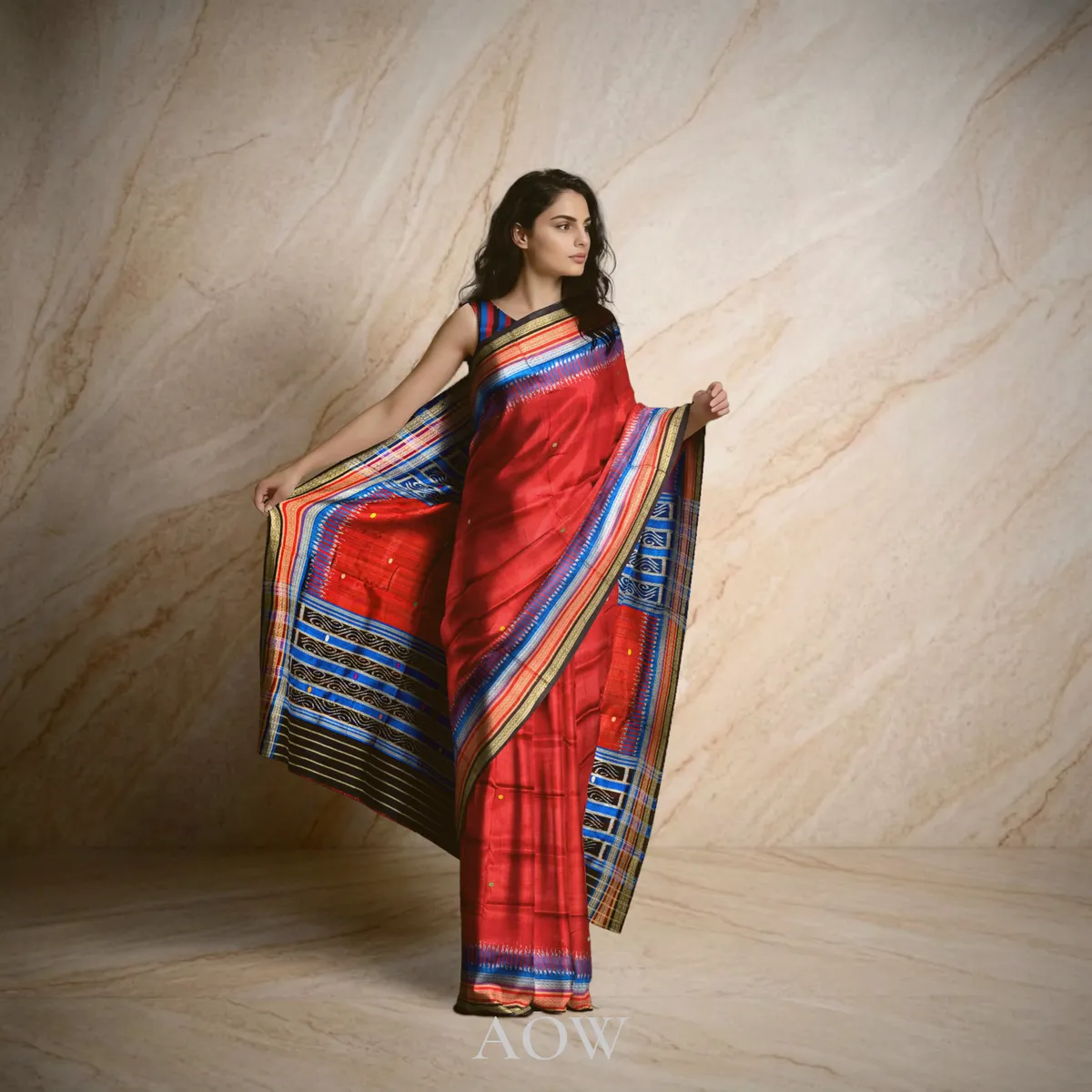 Red Blue Kathiphera Khandua Pata Saree