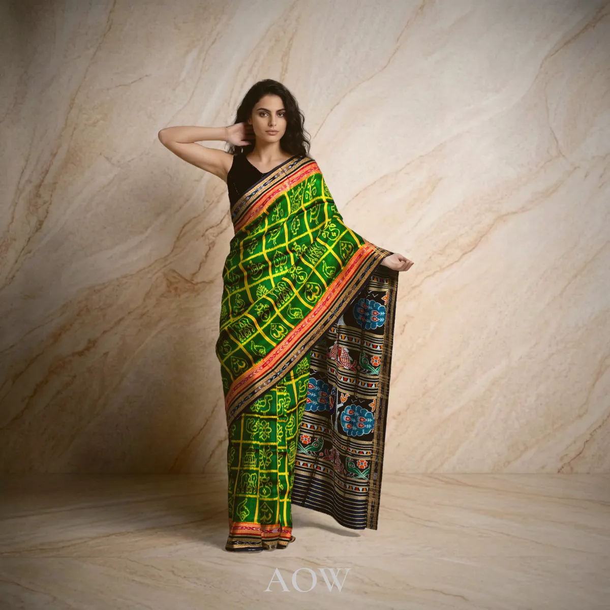 Green Nabakothi Mayur Chandrika Anchal Khandua Pata Saree