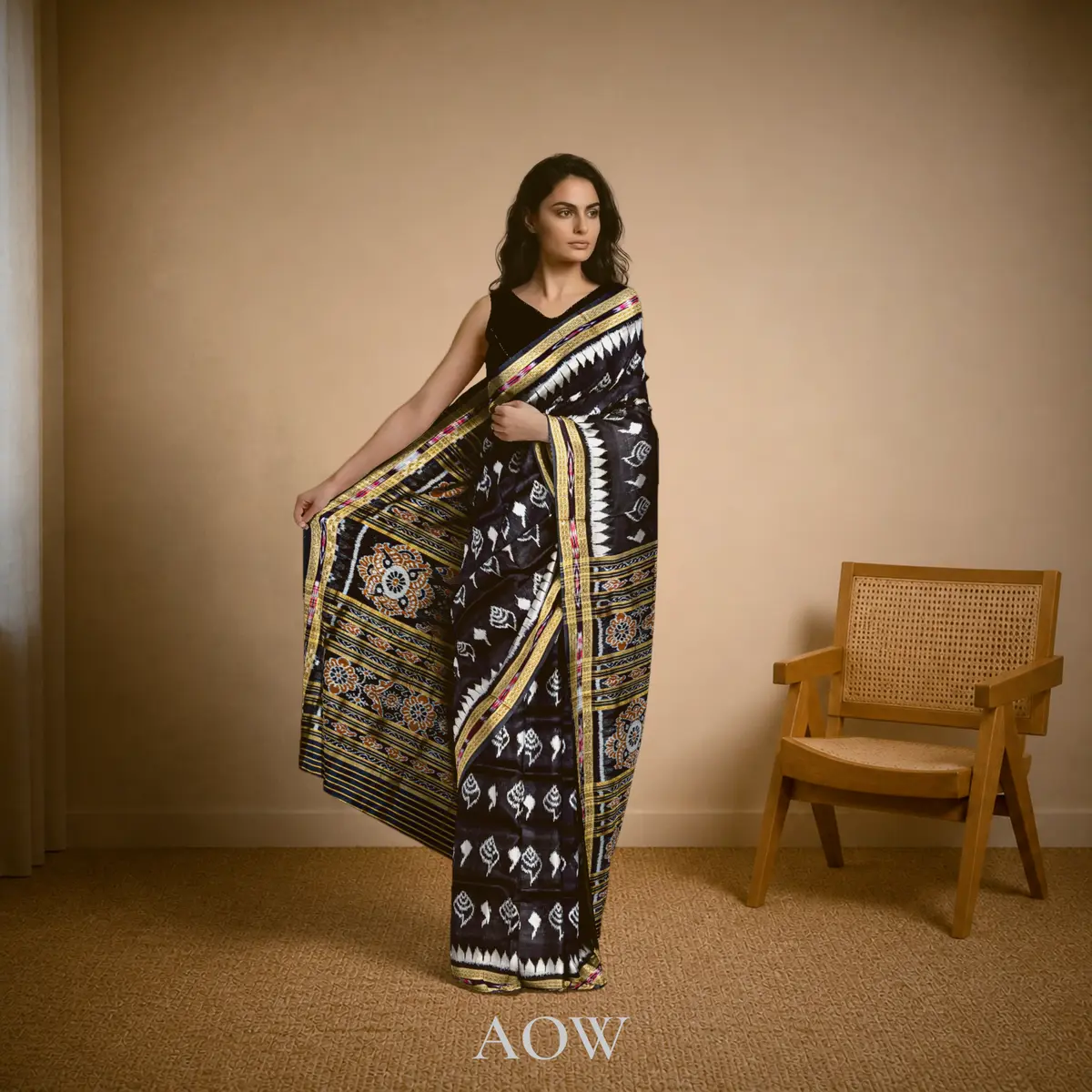 Black Shankha Khandua Pata Saree