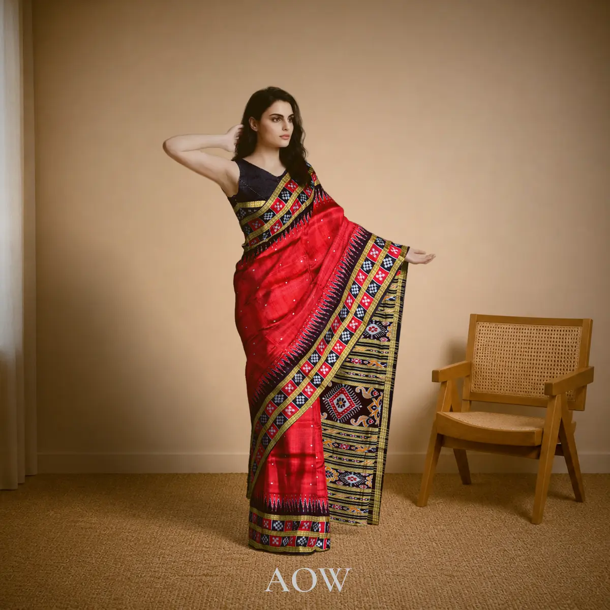 Red Pasapali Border Khandua Pata Saree