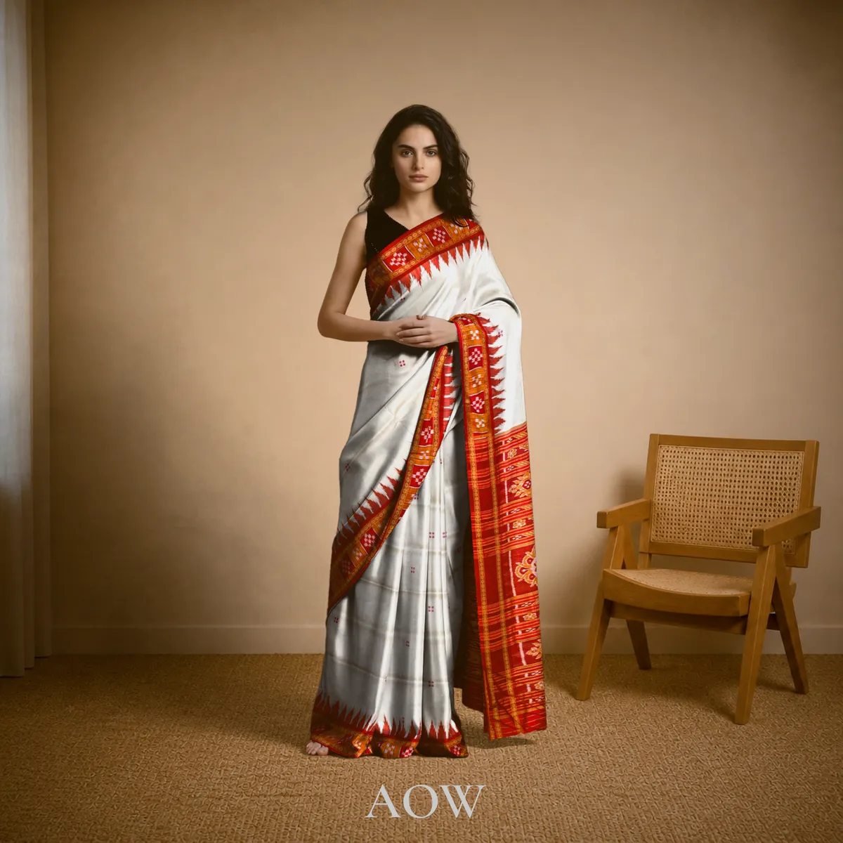 Beige Pasapali Border Khandua Pata Saree