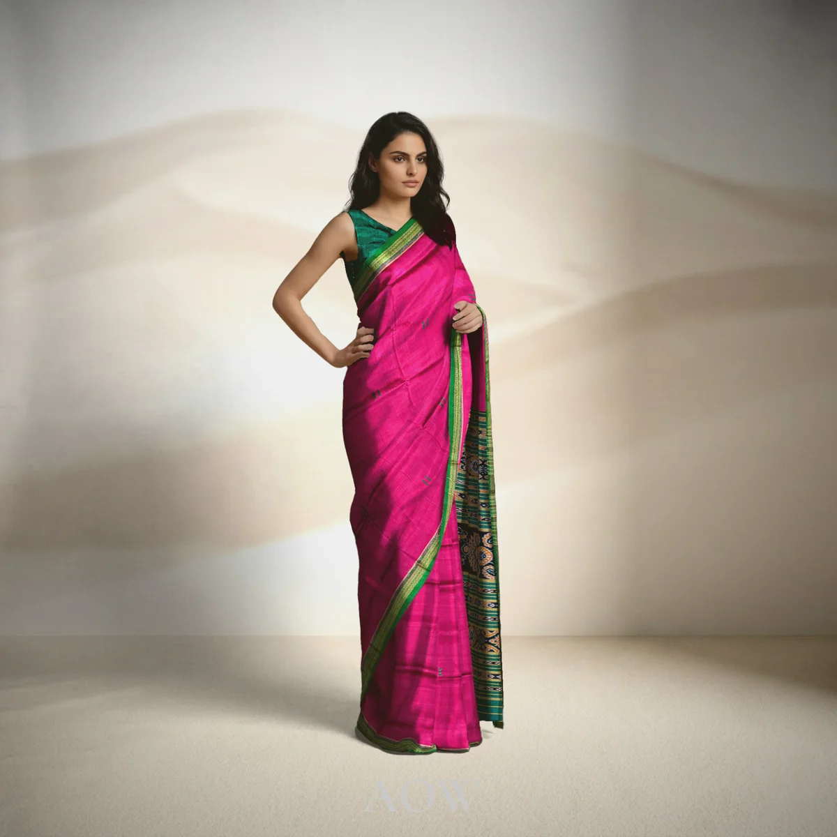 Rani Pink Green Khandua Pata Saree