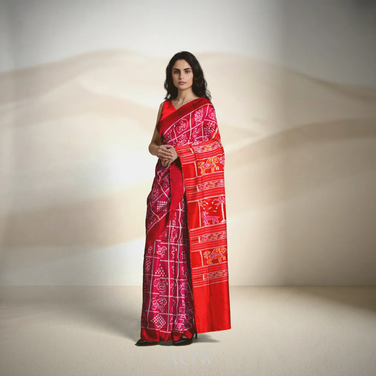 Maroon Nabakothi with Wildlife Motif Anchal Khandua Pata Saree