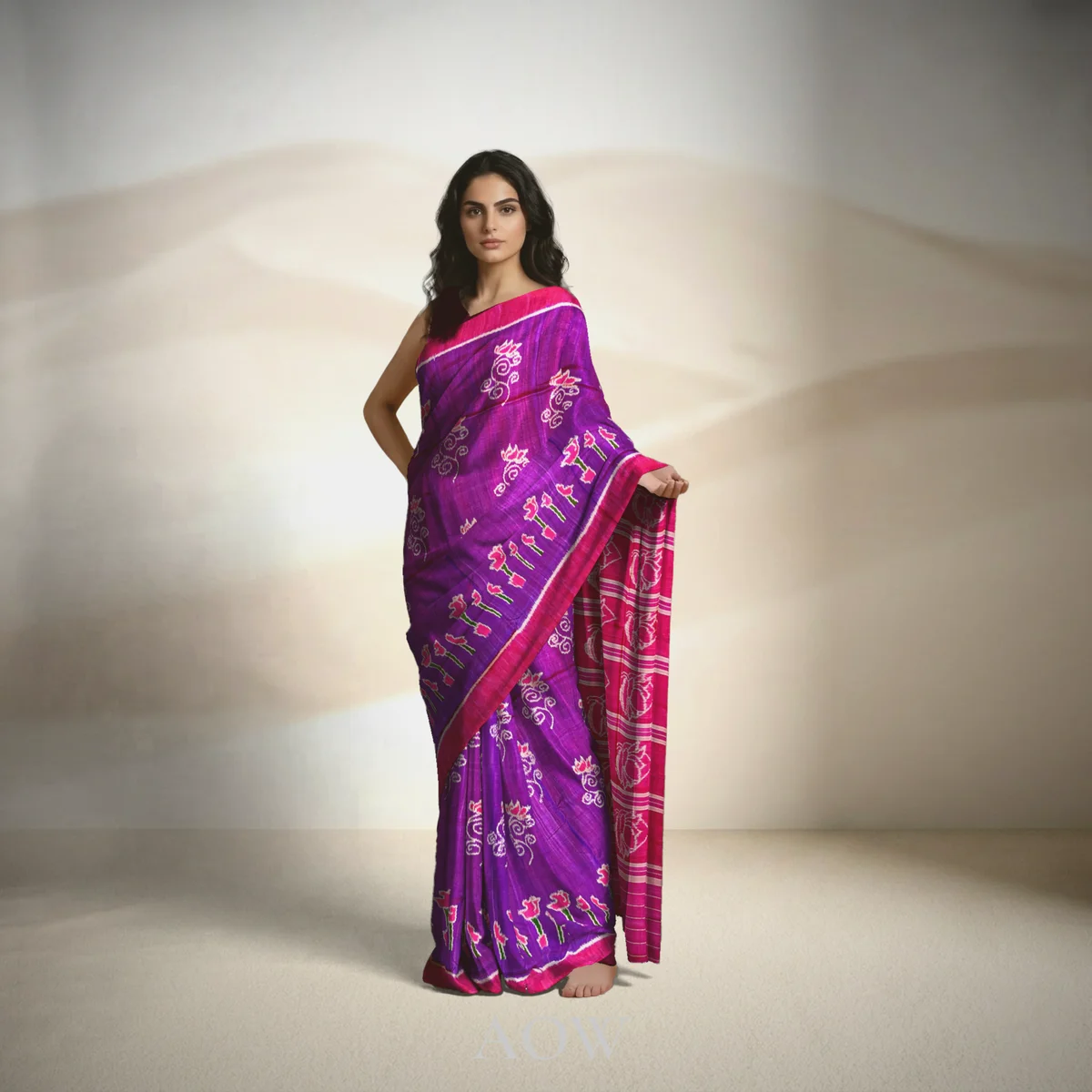 Purple Tulip Border Khandua Pata Saree
