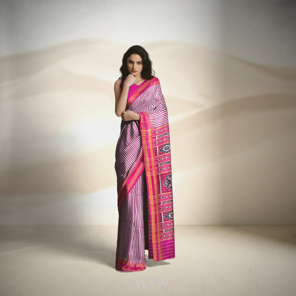 Pink Striped Khandua Pata Saree