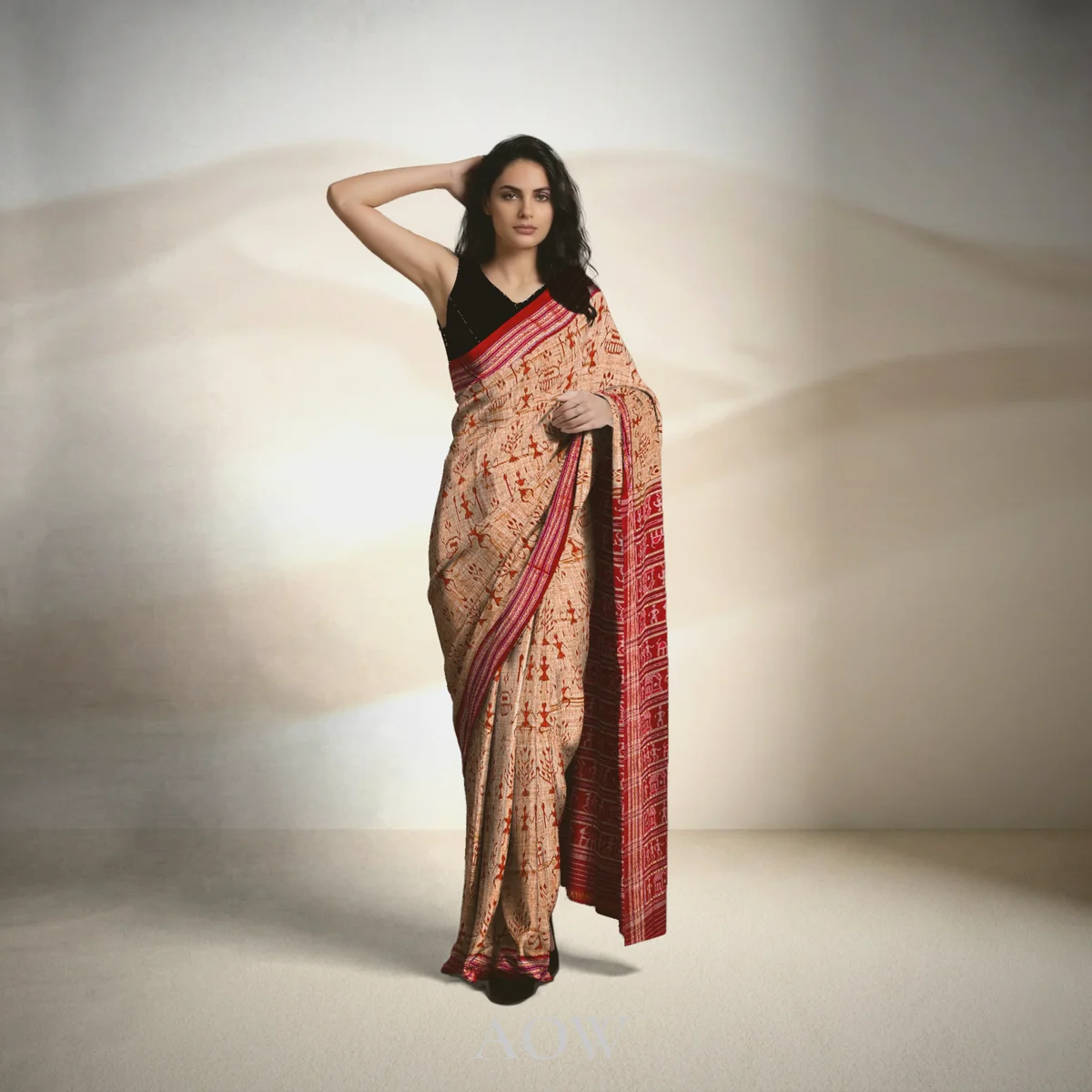 Tribal Motif Gharikia Cotton Saree