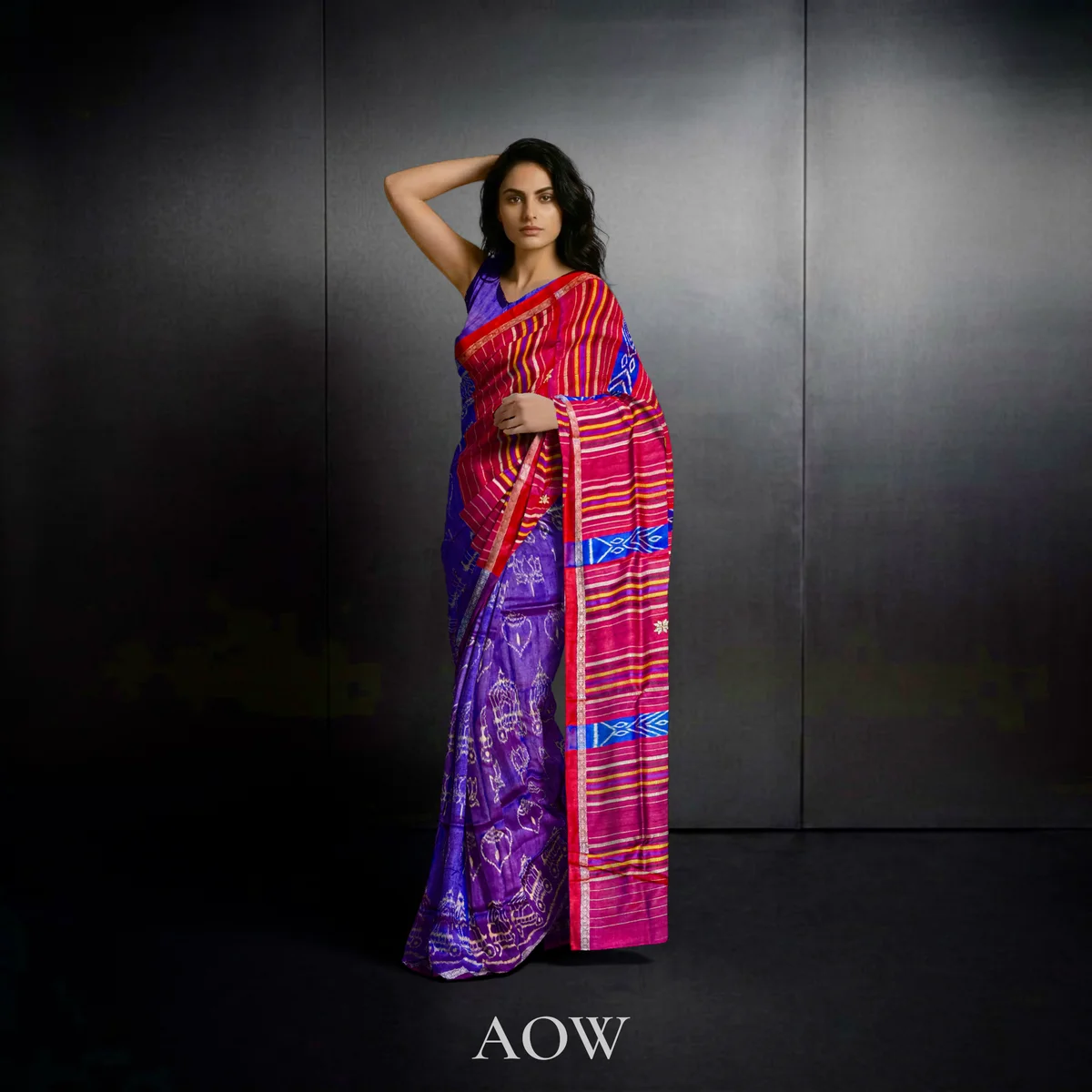 Polished Violet Ratha Motif Double Anchal Gopalpur Tussar Silk Saree