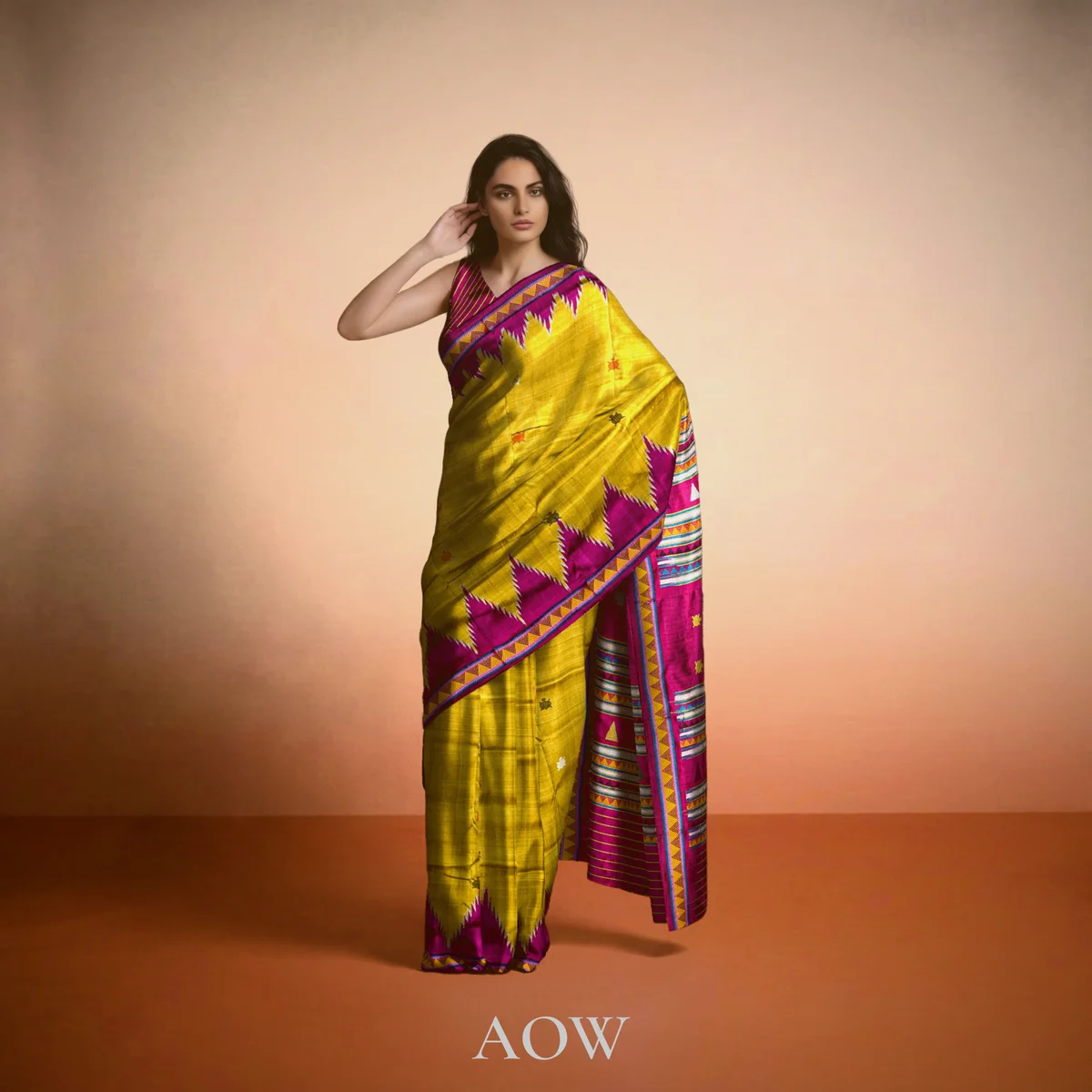 Yellow Pink Border Dongaria Pata Saree