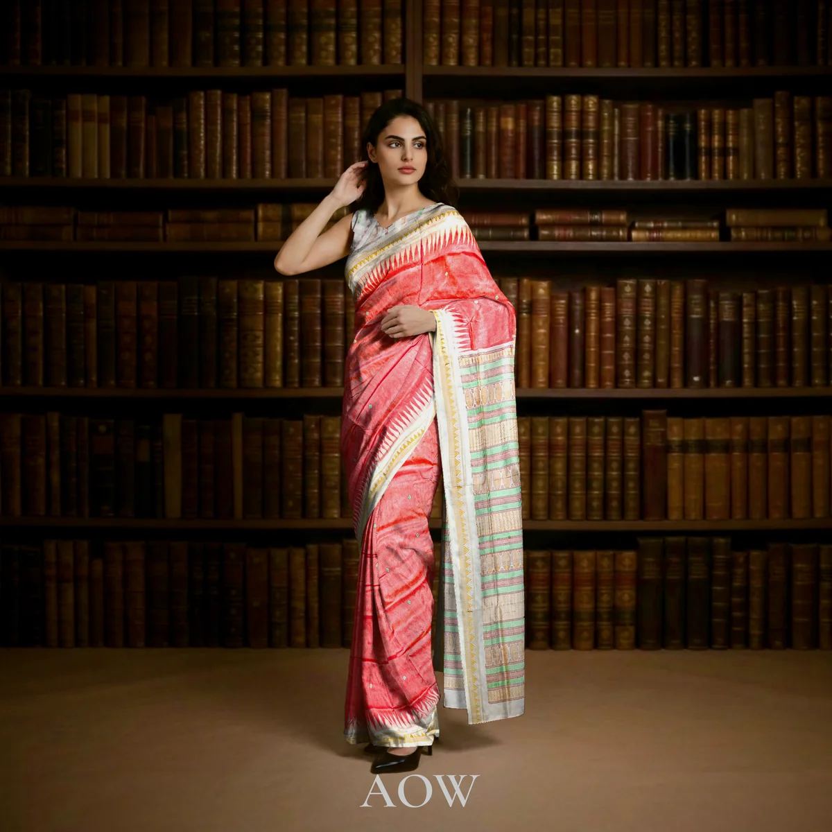 Salmon Beige Dongaria Pata Saree