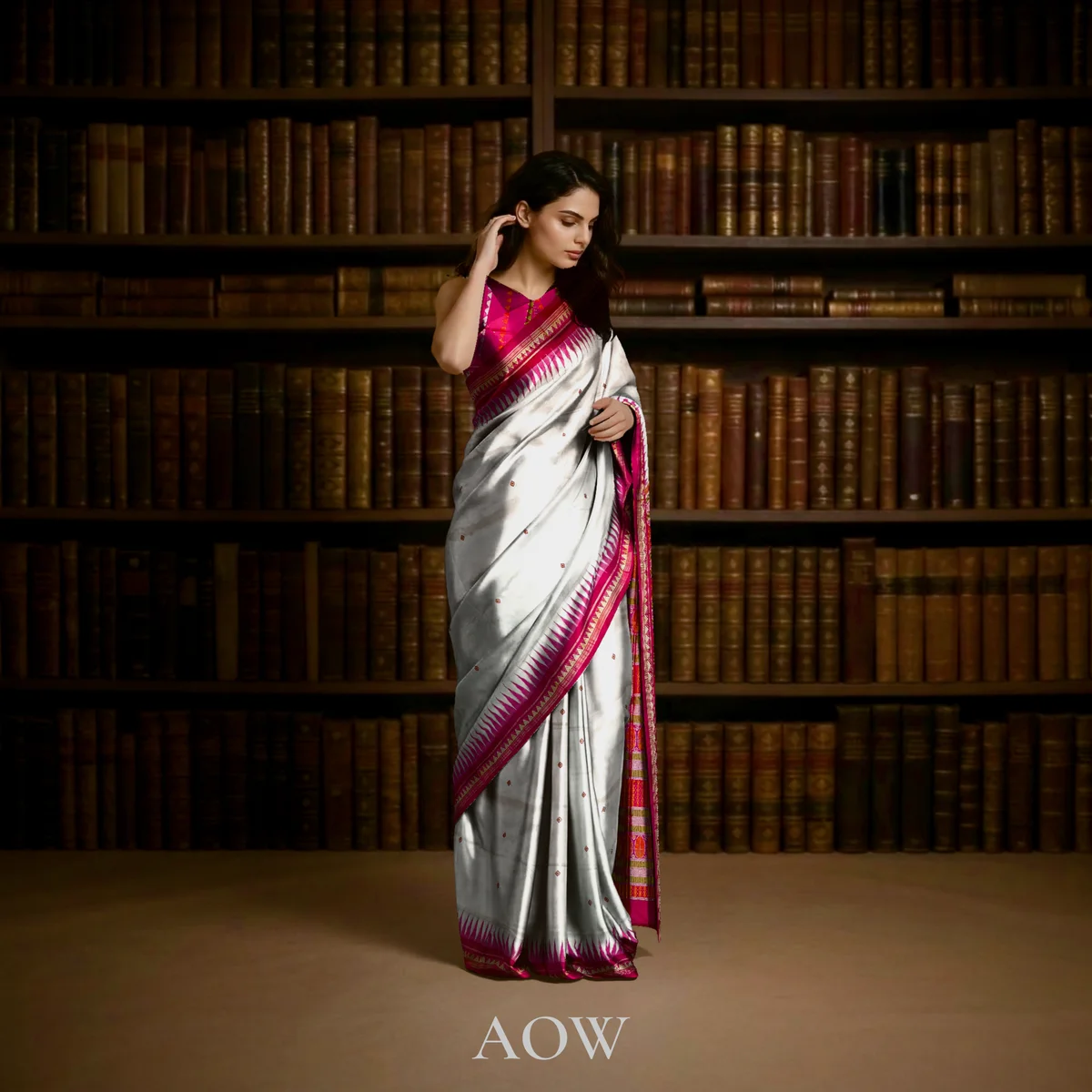 Beige Red Dongaria Pata Saree