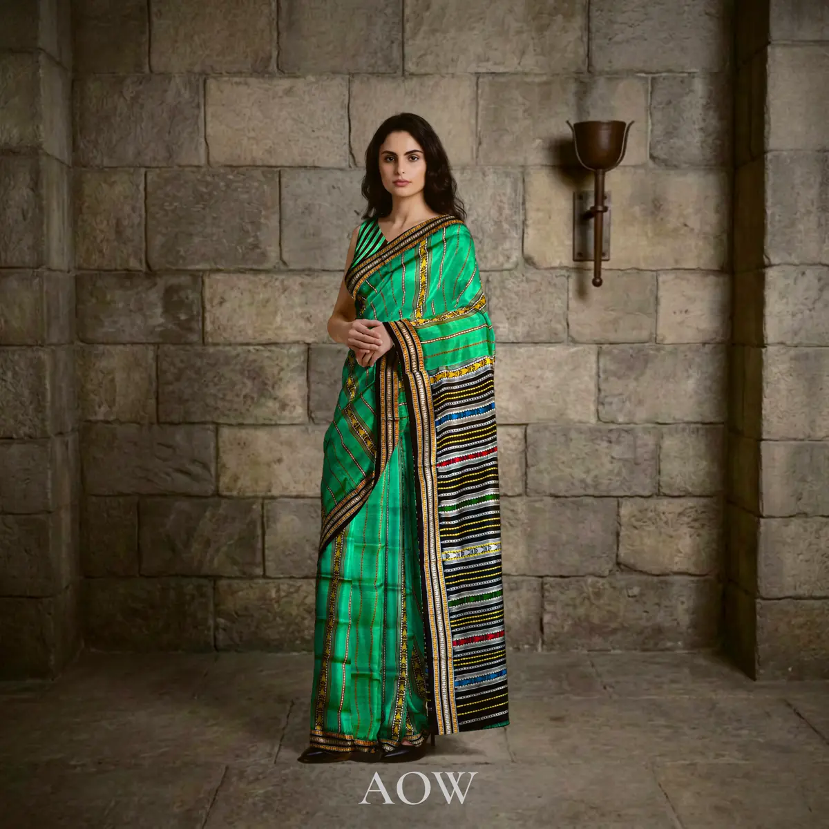 Green Habaspuri Pata Saree